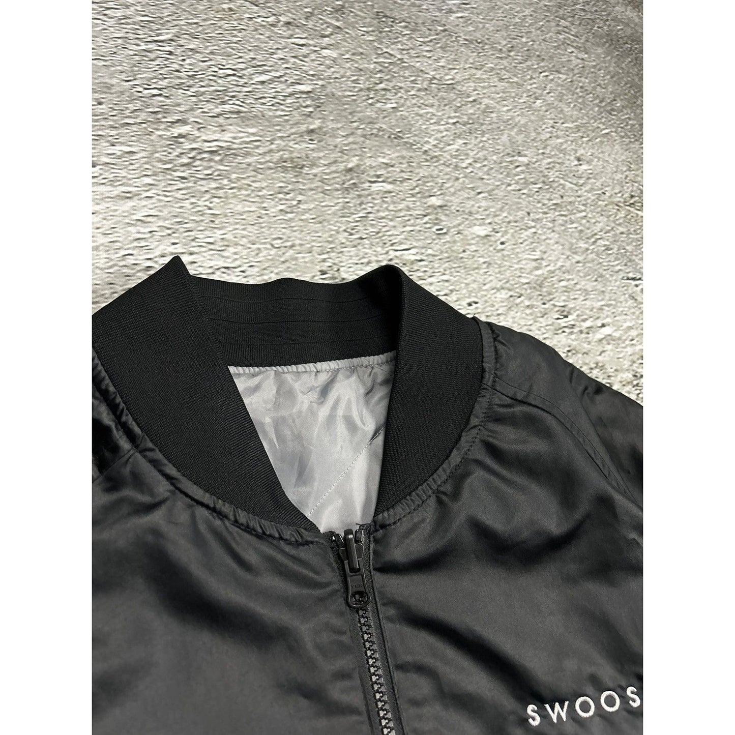 Nike reversible bomber jacket double swoosh big black grey