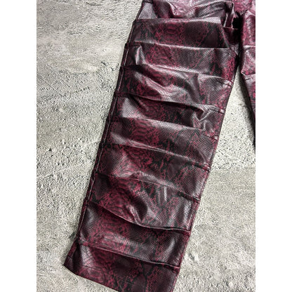 Review baggy pants faux leather style red snakeskin