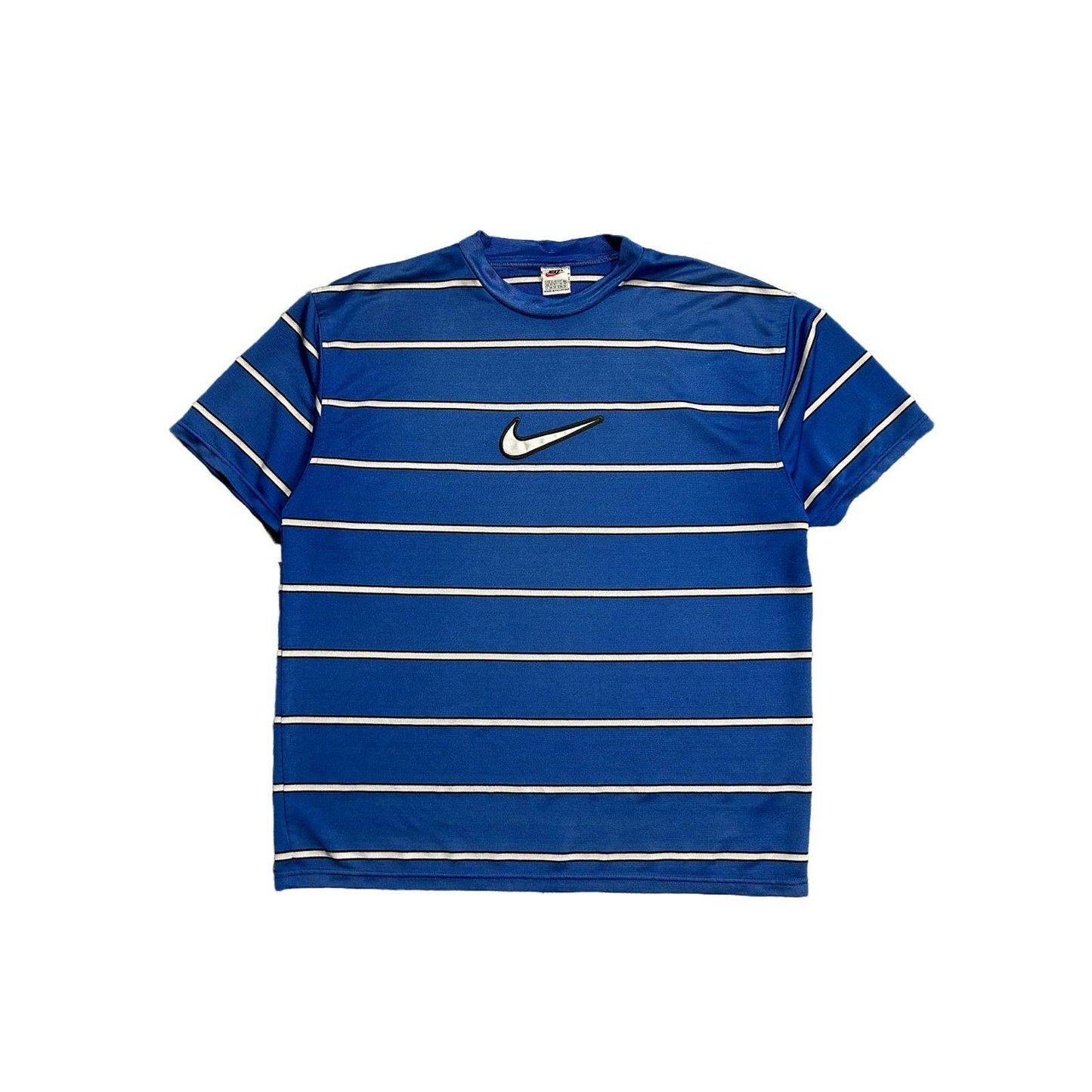 Nike big swoosh striped t-shirt vintage 90s blue