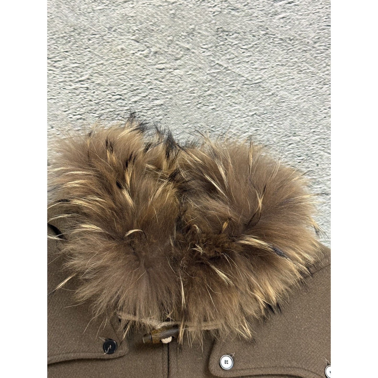 Sandro coat heavy wool khaki green hooded with fur