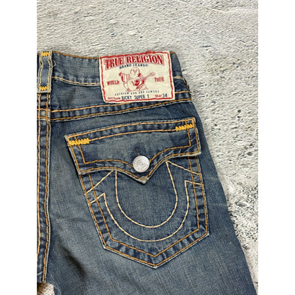 True Religion jorts denim shorts navy orange stitching Ricky