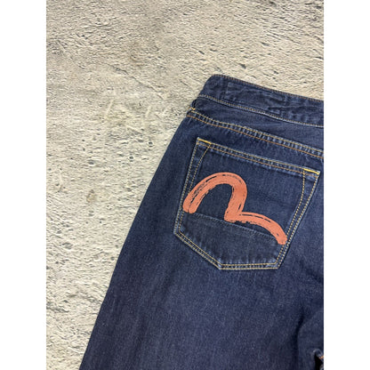Evisu jeans brown logo selvedge navy raw denim vintage