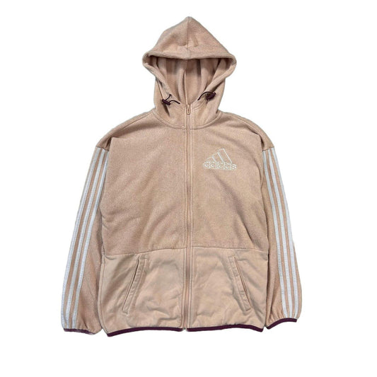 Adidas fleece zip hoodie beige sherpa big logo sweatshirt