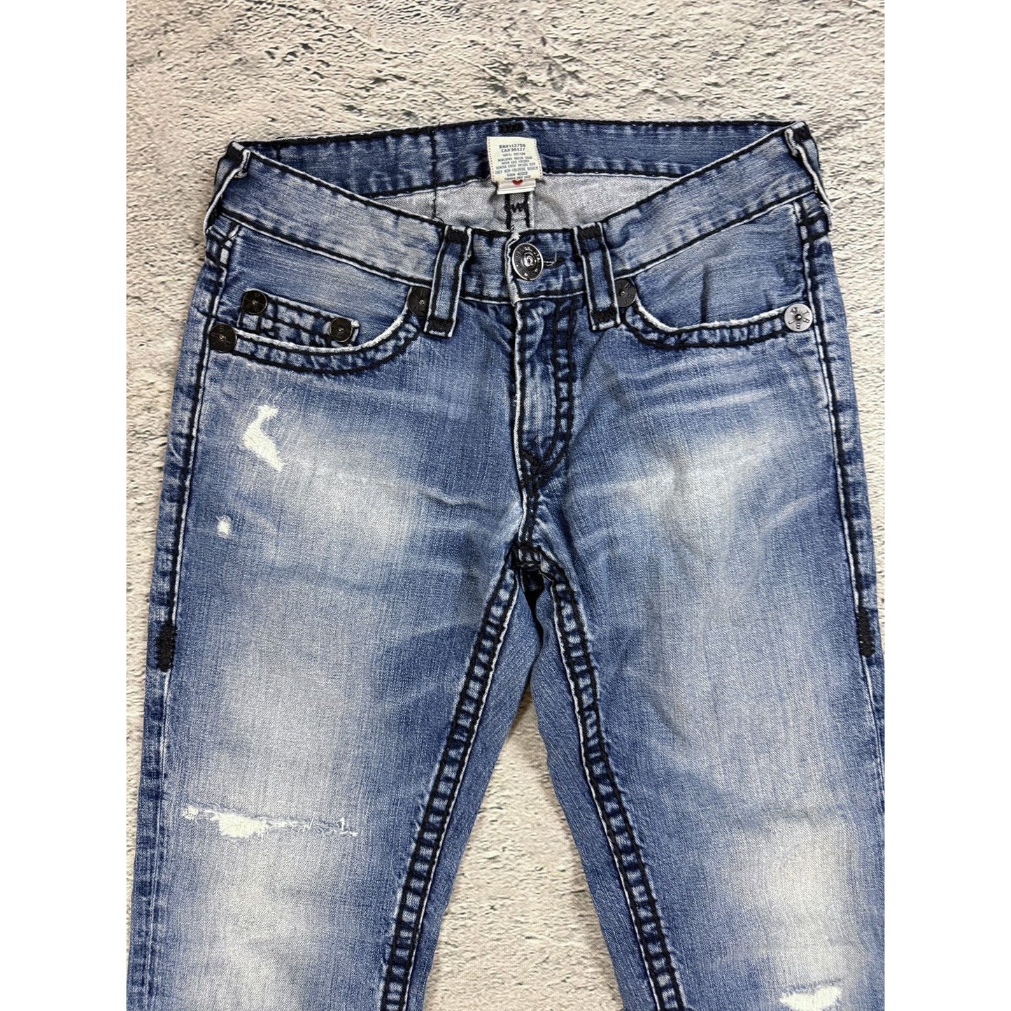 True Religion jeans blue vintage black stitch Bobby Super T