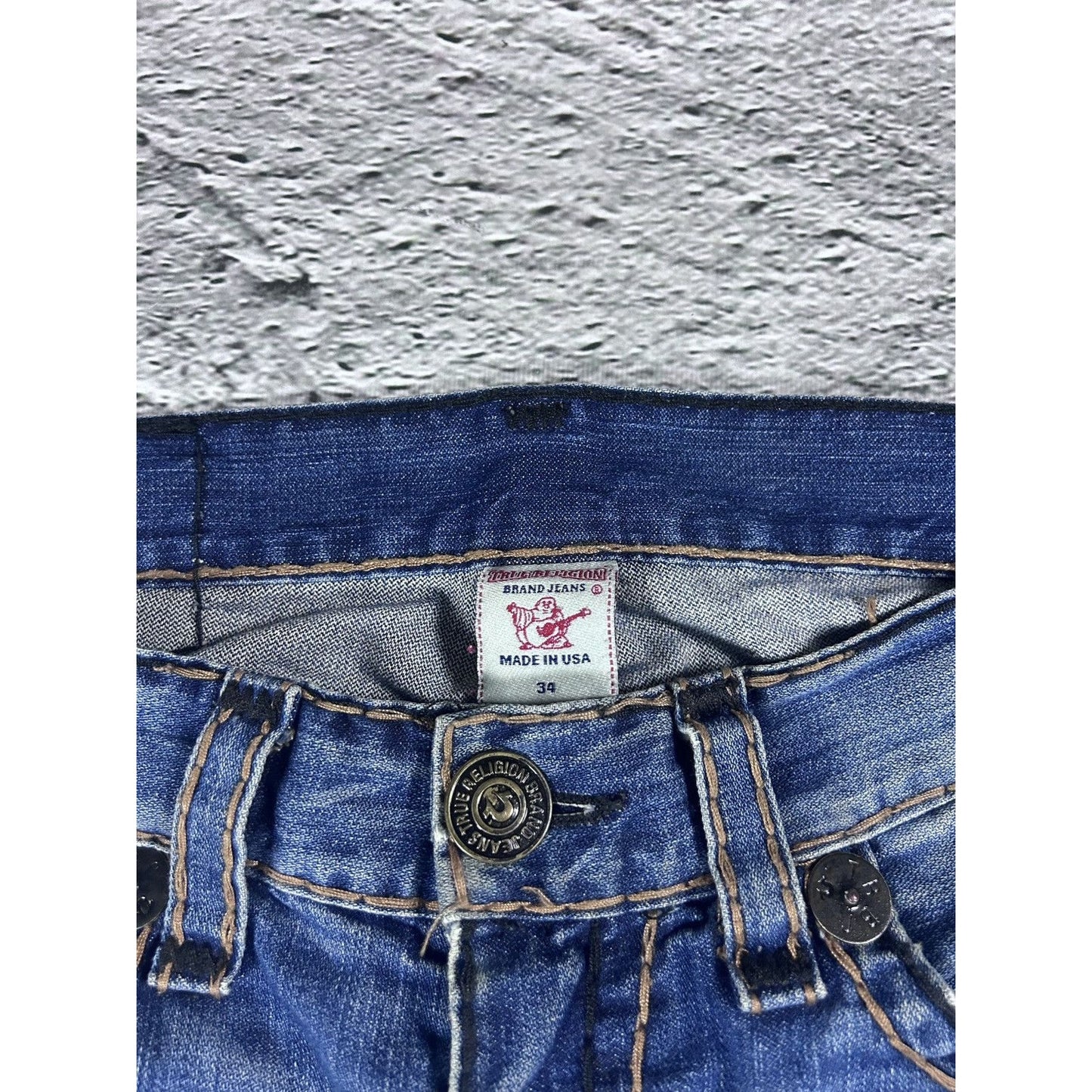 True Religion Blue jeans white thick stitching Bobby