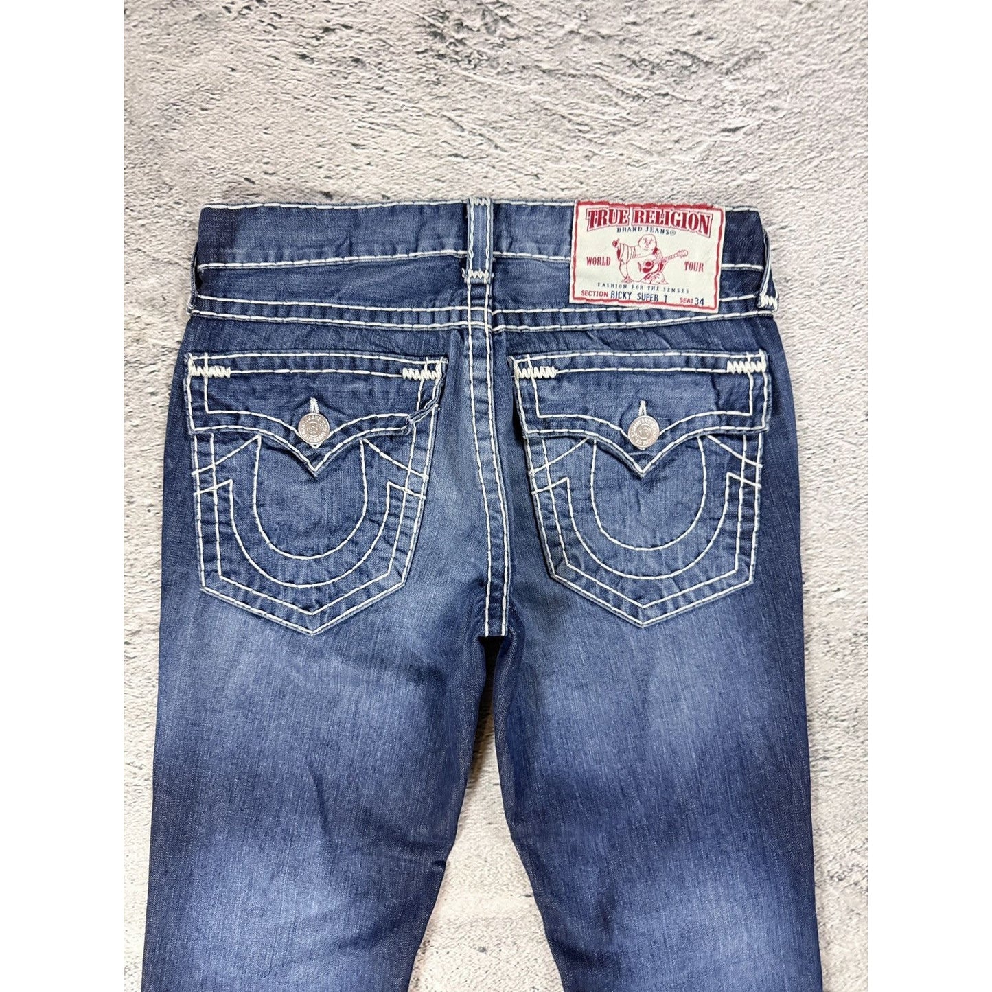 True Religion blue jeans white stitching Y2K Ricky