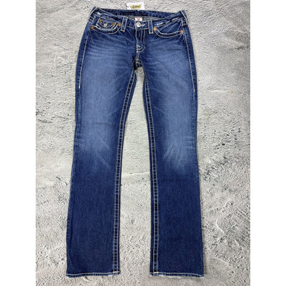 True Religion blue jeans white thick stitching Billy