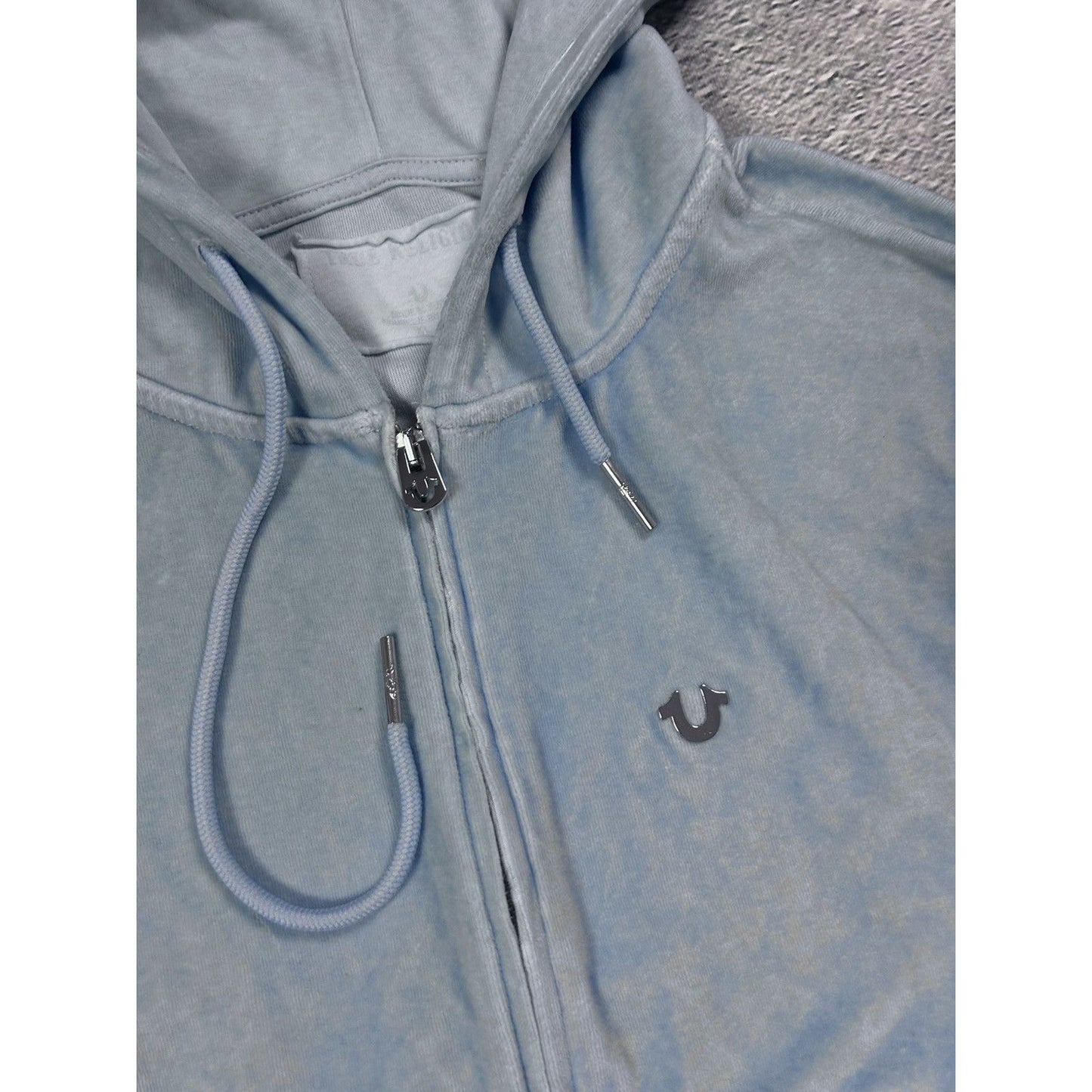 True Religion vintage zip hoodie blue velour Y2K