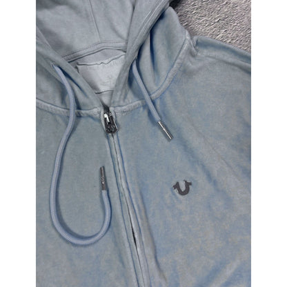 True Religion vintage zip hoodie blue velour Y2K