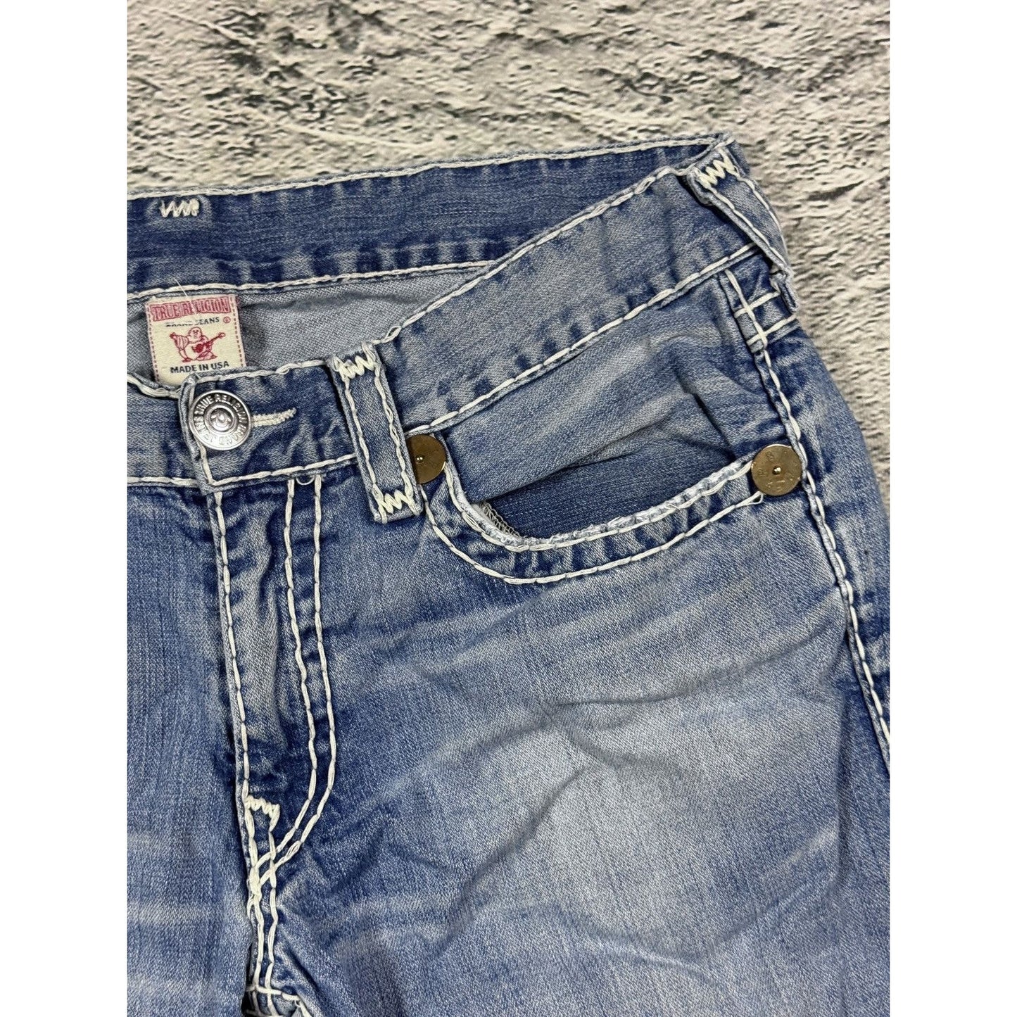 True Religion blue jeans white stitching Y2K Ricky