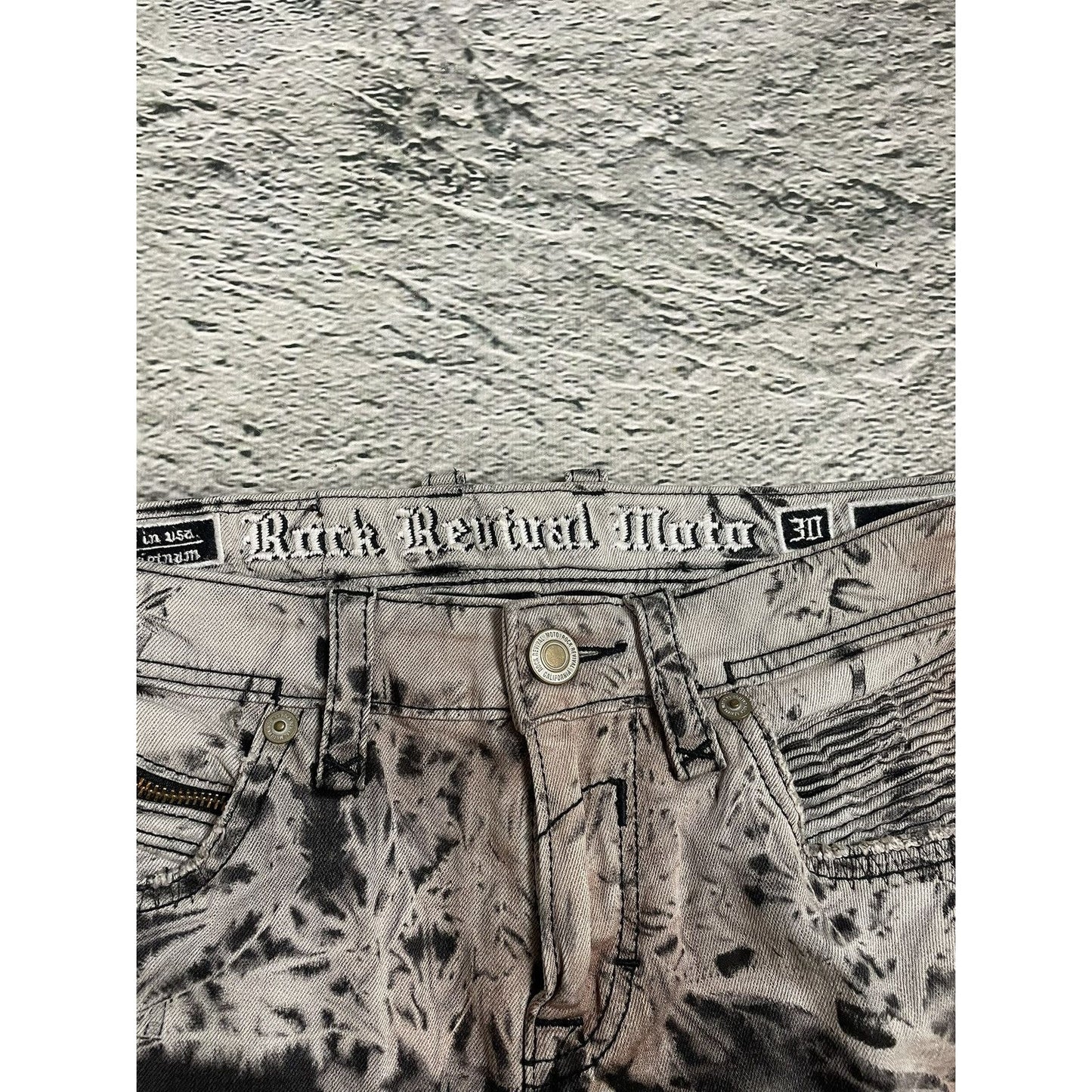 Rock Revival vintage jeans moto biker Y2K slim beige black