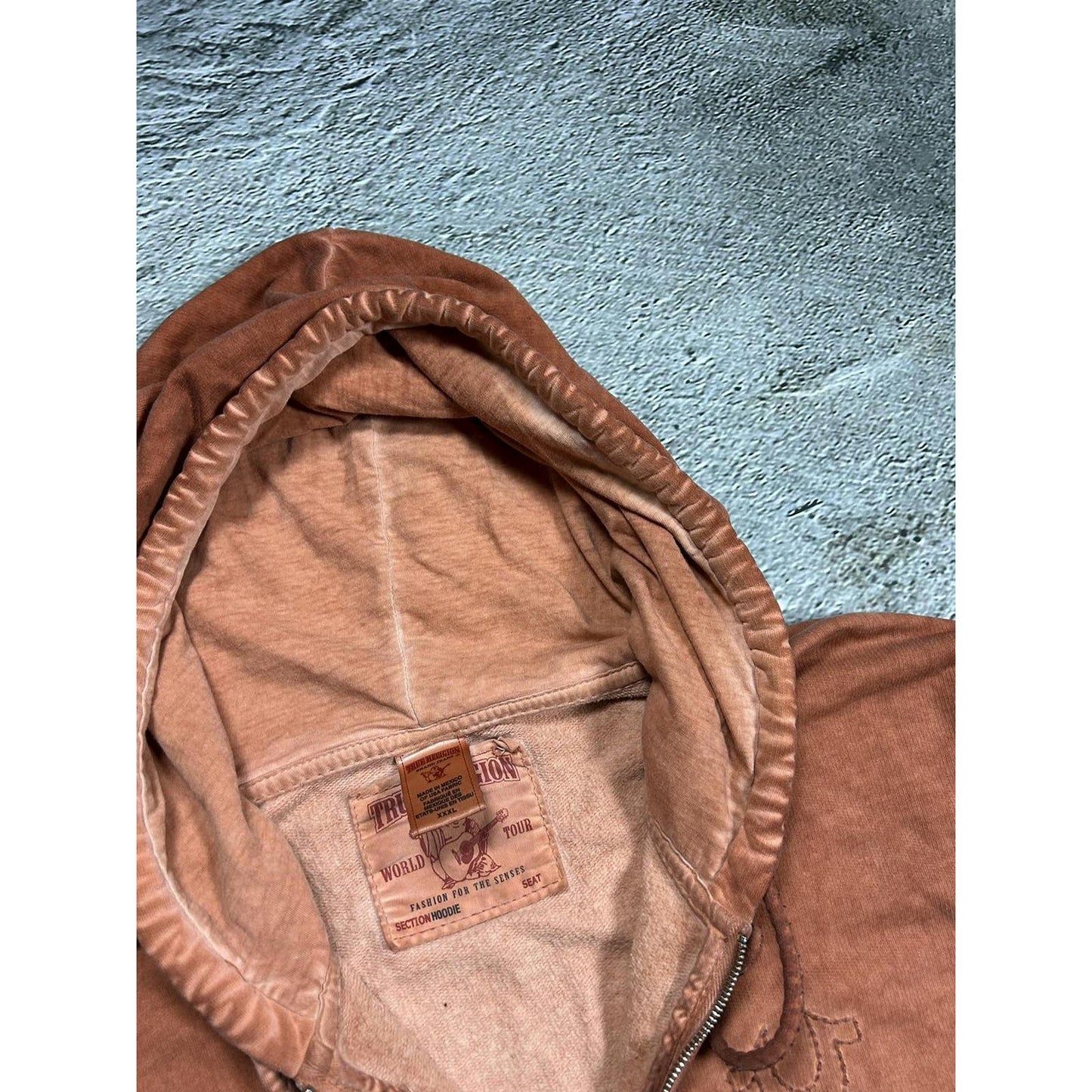 True Religion vintage orange zip hoodie thick stitching Y2K