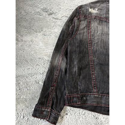 True Religion denim jacket black red contrast stitching Y2K