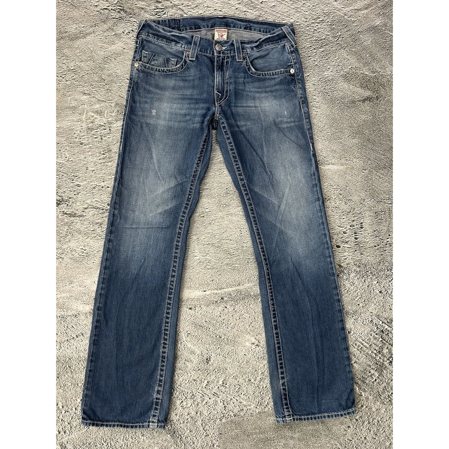 True Religion blue jeans thick stitching straight Y2K