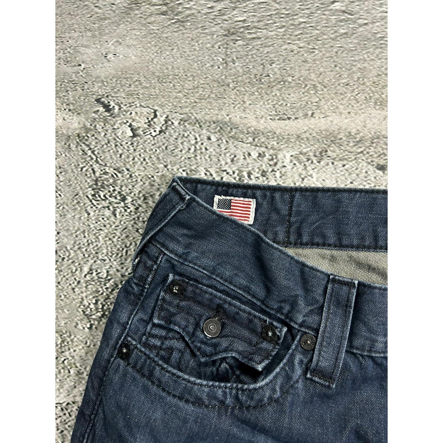 True Religion vintage jeans navy thick stitching orange Y2K