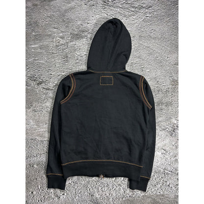 True Religion vintage black zip hoodie thick stitching Y2K