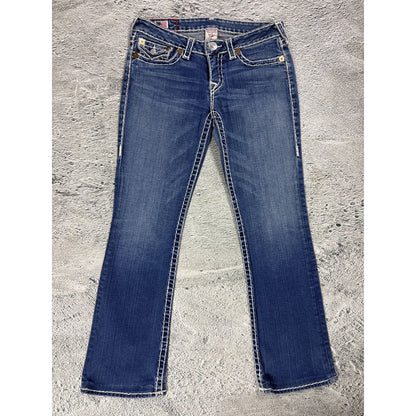 True Religion blue jeans white thick stitching Billy