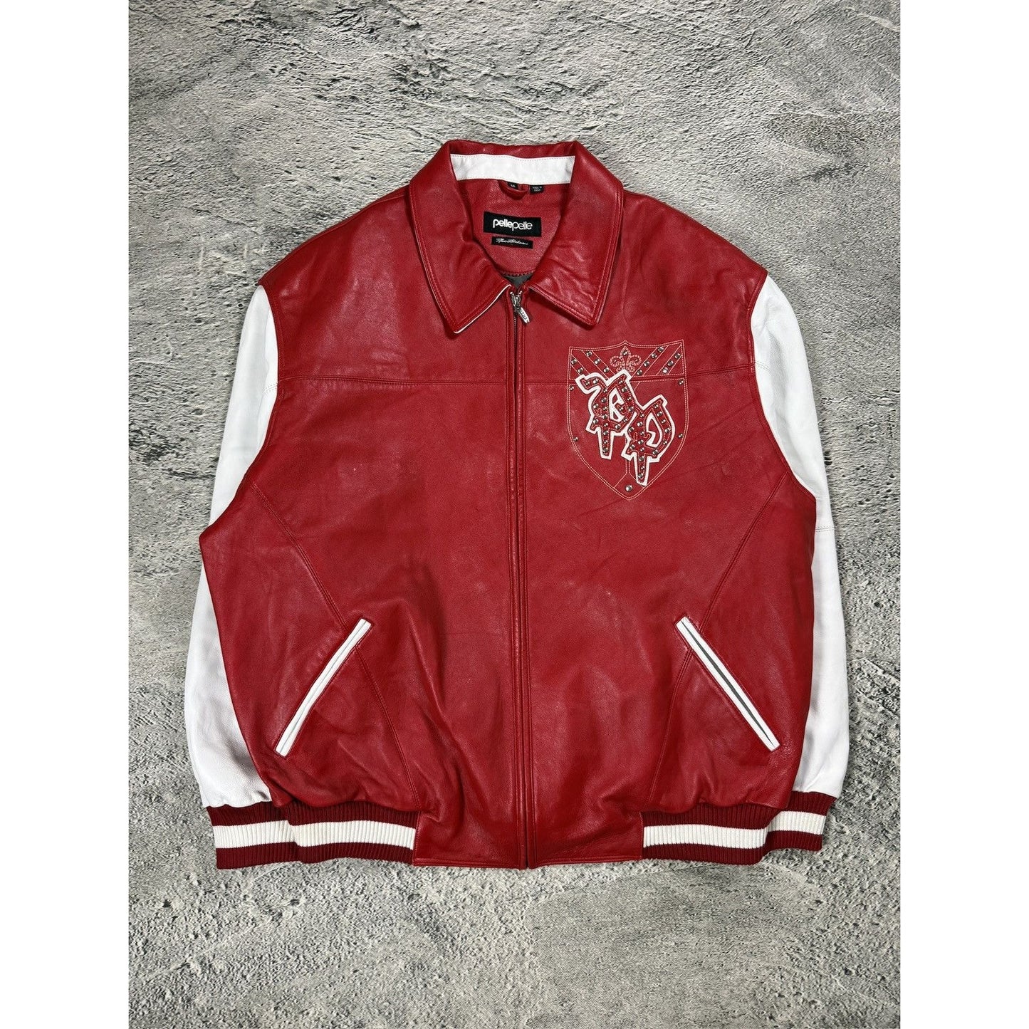 Pelle Pelle leather jacket red white studded big logo swag