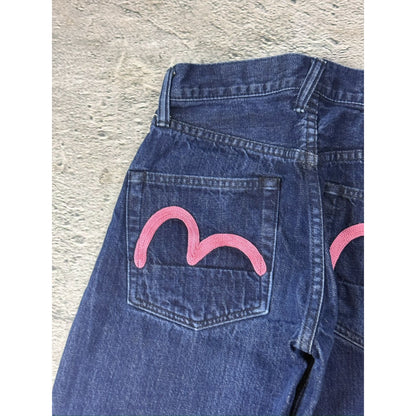 Evisu Donna blue jeans pink seagull embroidered