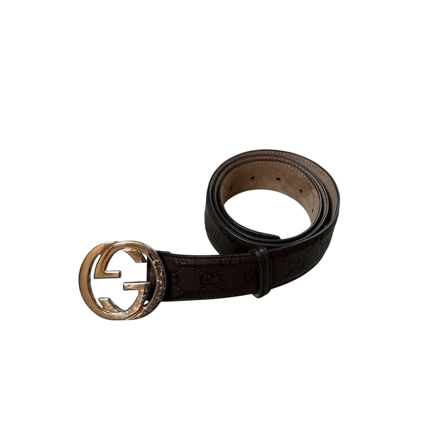 Gucci belt big buckle double G brown silver monogram