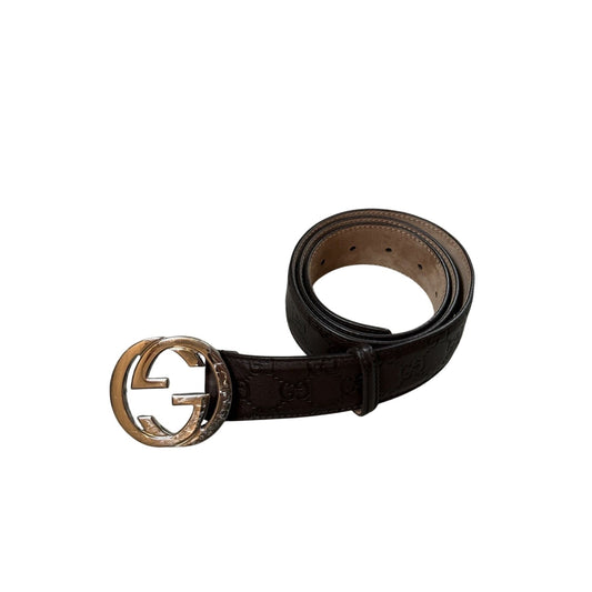 Gucci belt big buckle double G brown silver monogram