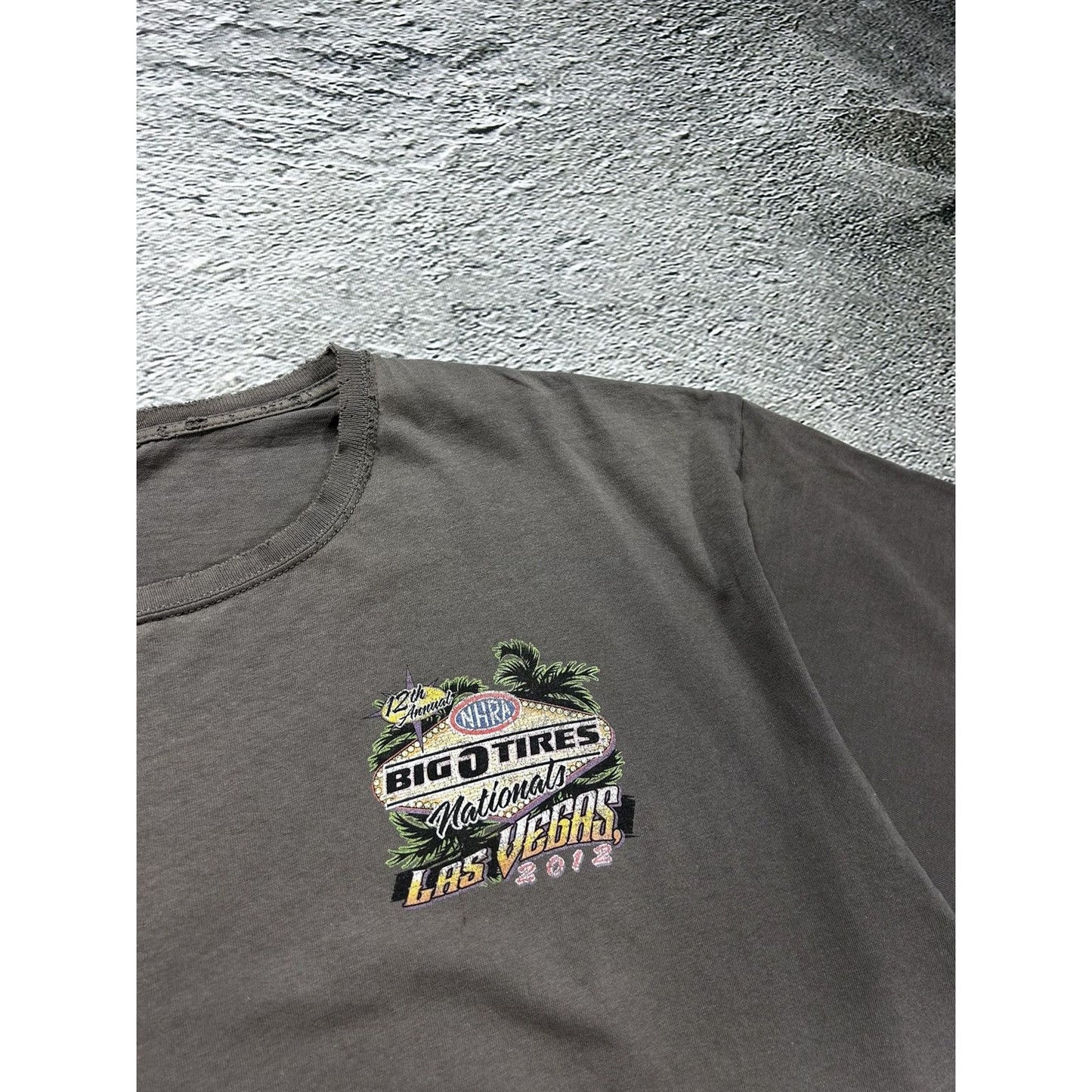 Vintage trashed t-shirt Anvil Las Vegas Big O Tires 2012