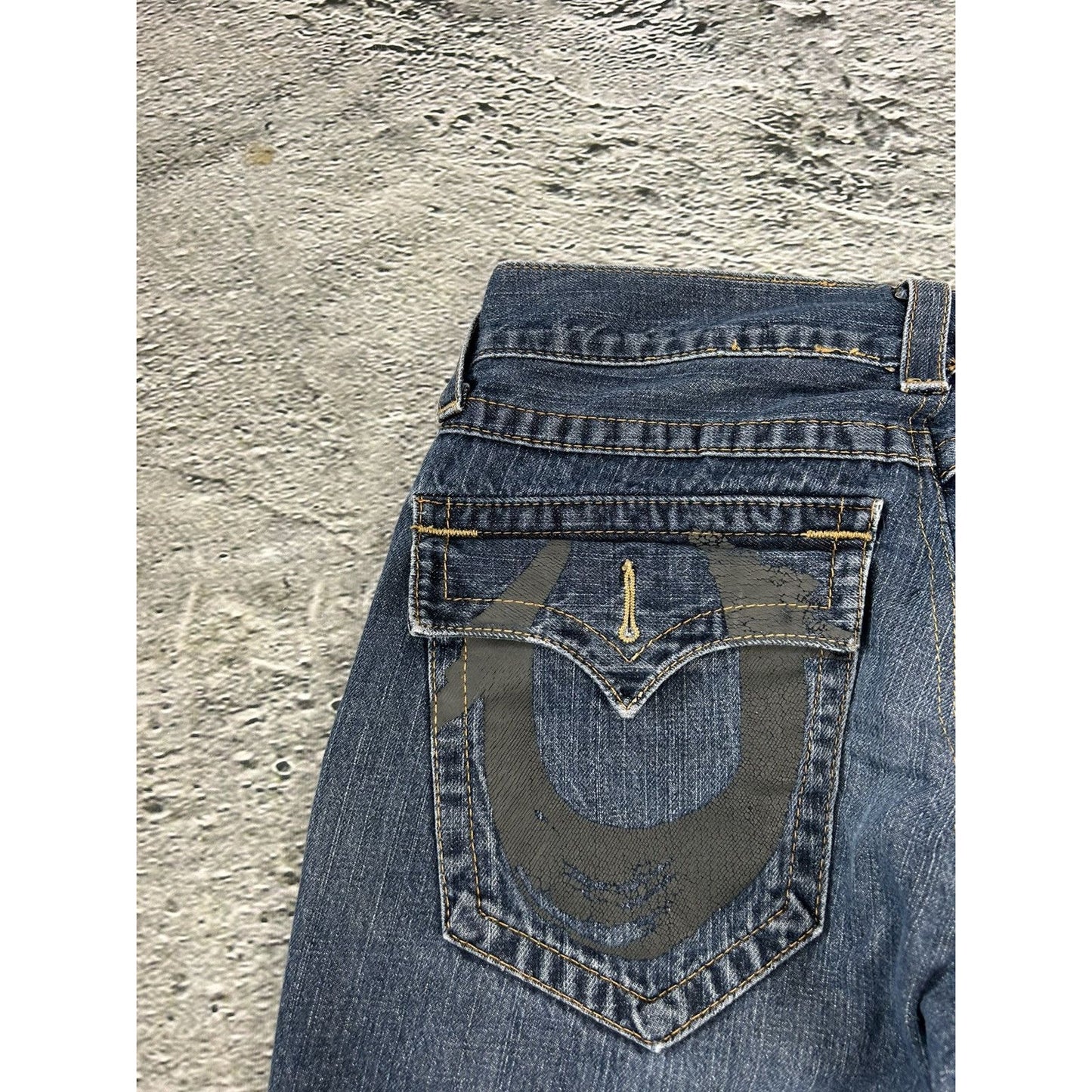 True Religion vintage blue jeans big logo painted black Y2K