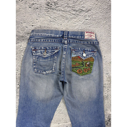 True Religion blue jeans Buddha Embroidery Joey flared