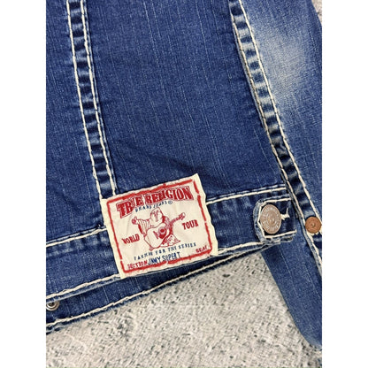 True Religion denim jacket blue white stitching vintage