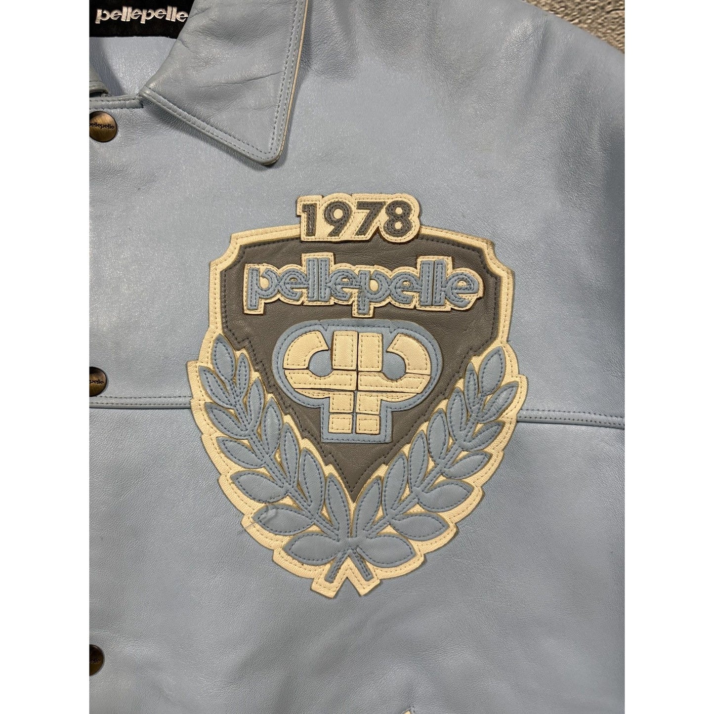 Pelle Pelle leather jacket white blue big logo turquoise
