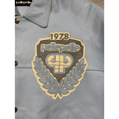 Pelle Pelle leather jacket white blue big logo turquoise