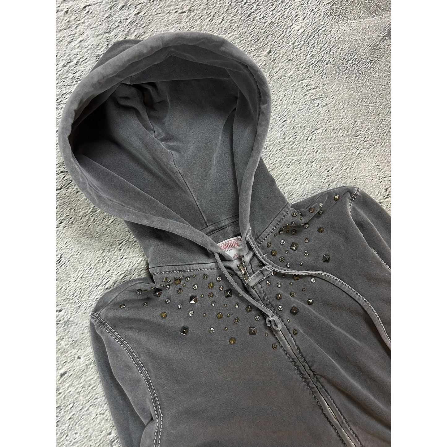 True Religion zip hoodie studded grey Y2K