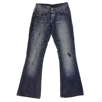 Miss Sixty Jeans flared tribal Y2K navy medusa
