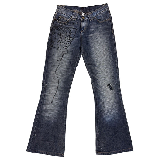 Miss Sixty Jeans flared tribal Y2K navy medusa