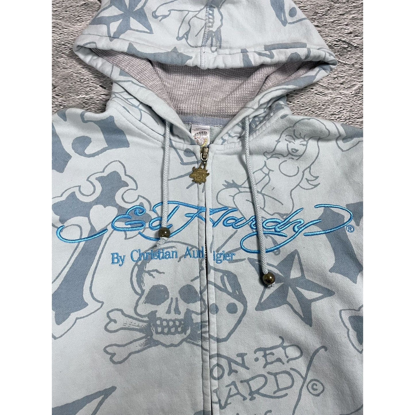 Ed Hardy zip hoodie baby blue vintage Y2K Christian Audigier