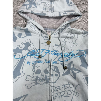 Ed Hardy zip hoodie baby blue vintage Y2K Christian Audigier