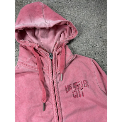 True Religion zip pink hoodie vintage LA rhinestones sherpa