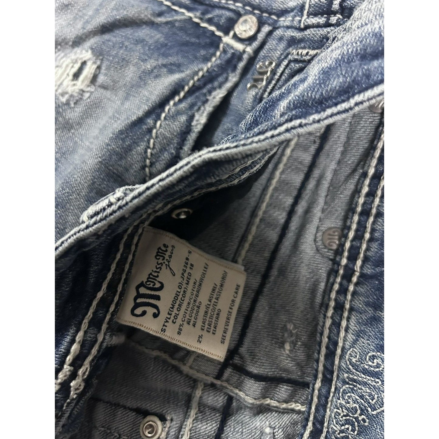 Miss Me flared bootcut white stitching denim vintage y2k