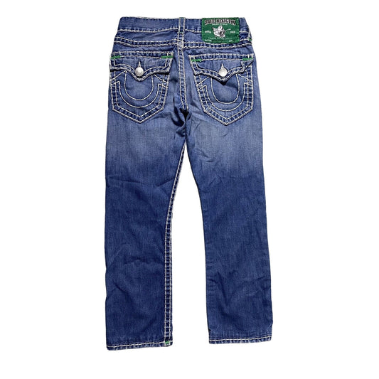 True Religion vintage jeans blue thick stitching white Y2K