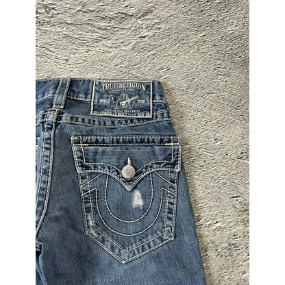 True Religion blue jeans white thick stitching Billy Super T
