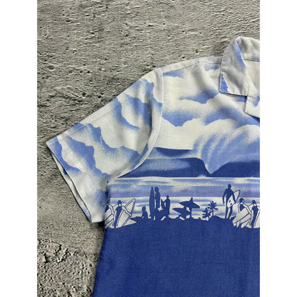 Hawaiian Shirt vintage Daymo made in USA blue beach surf 80s