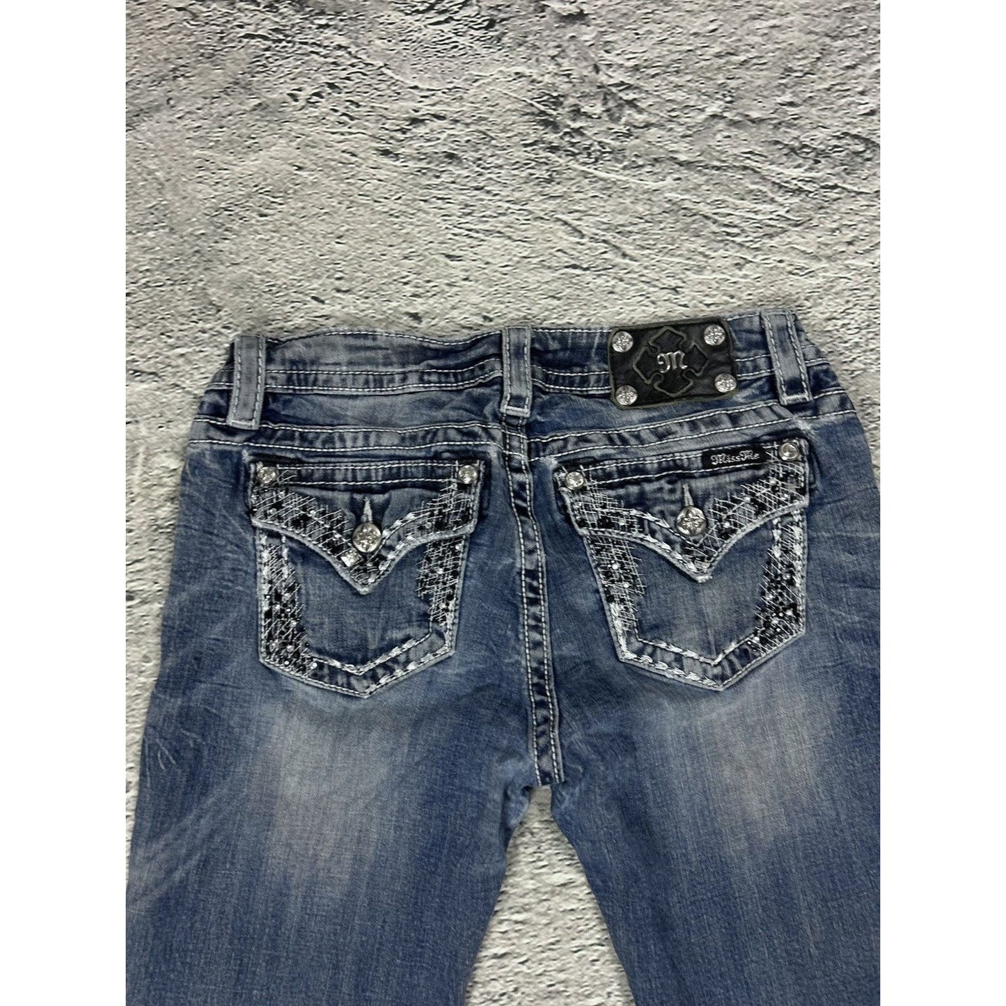 Miss Me flared bootcut white stitching denim vintage y2k