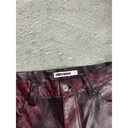 Review baggy pants faux leather style red snakeskin
