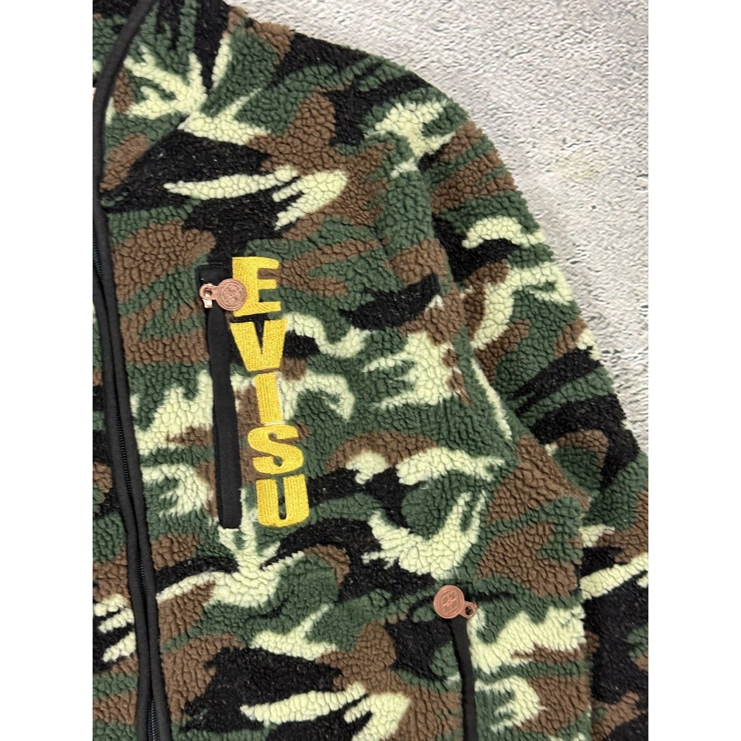 Evisu fleece sweatshirt camo green khaki cargo zip