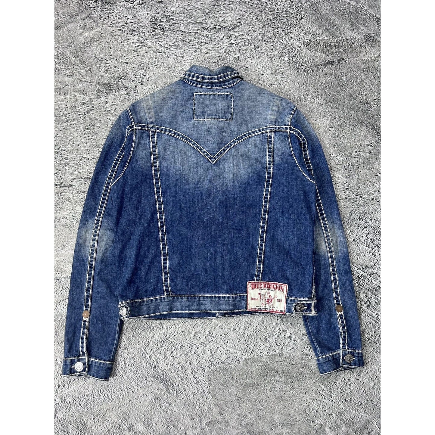 True Religion denim jacket trucker blue contrast stitching