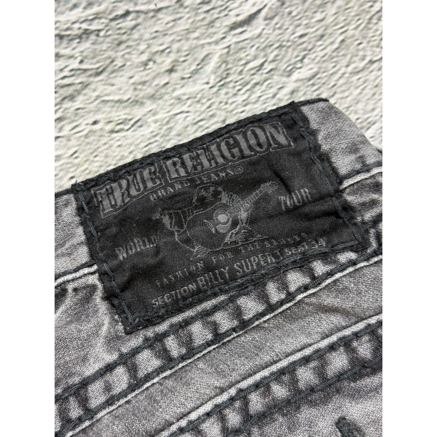 True Religion jeans grey black thick stitching Billy bootcut