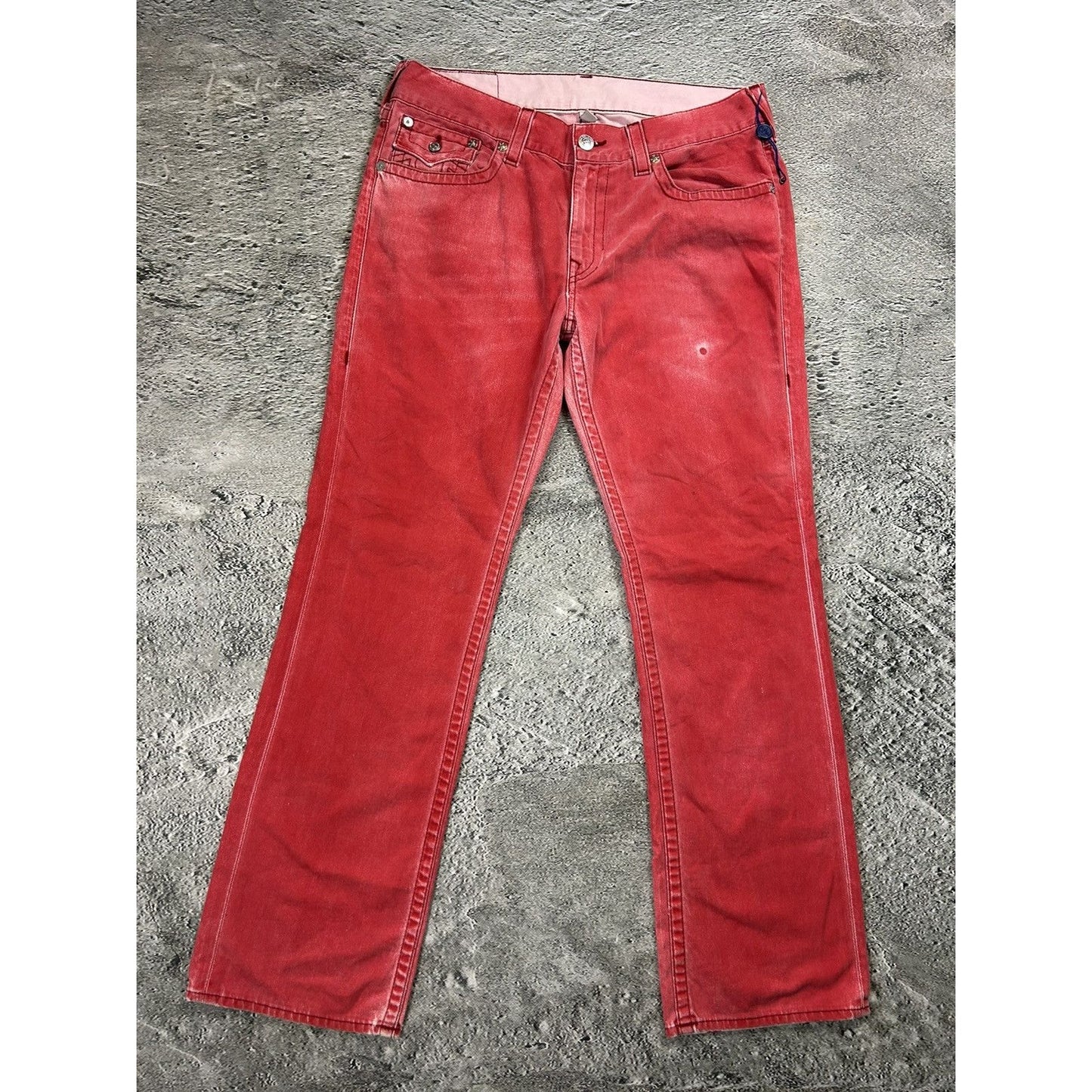 True Religion red jeans contrast stitching straight w flaps