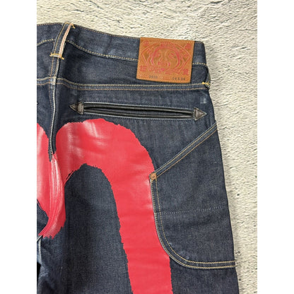 Evisu jeans cargo daicock red big logo raw denim Selvedge