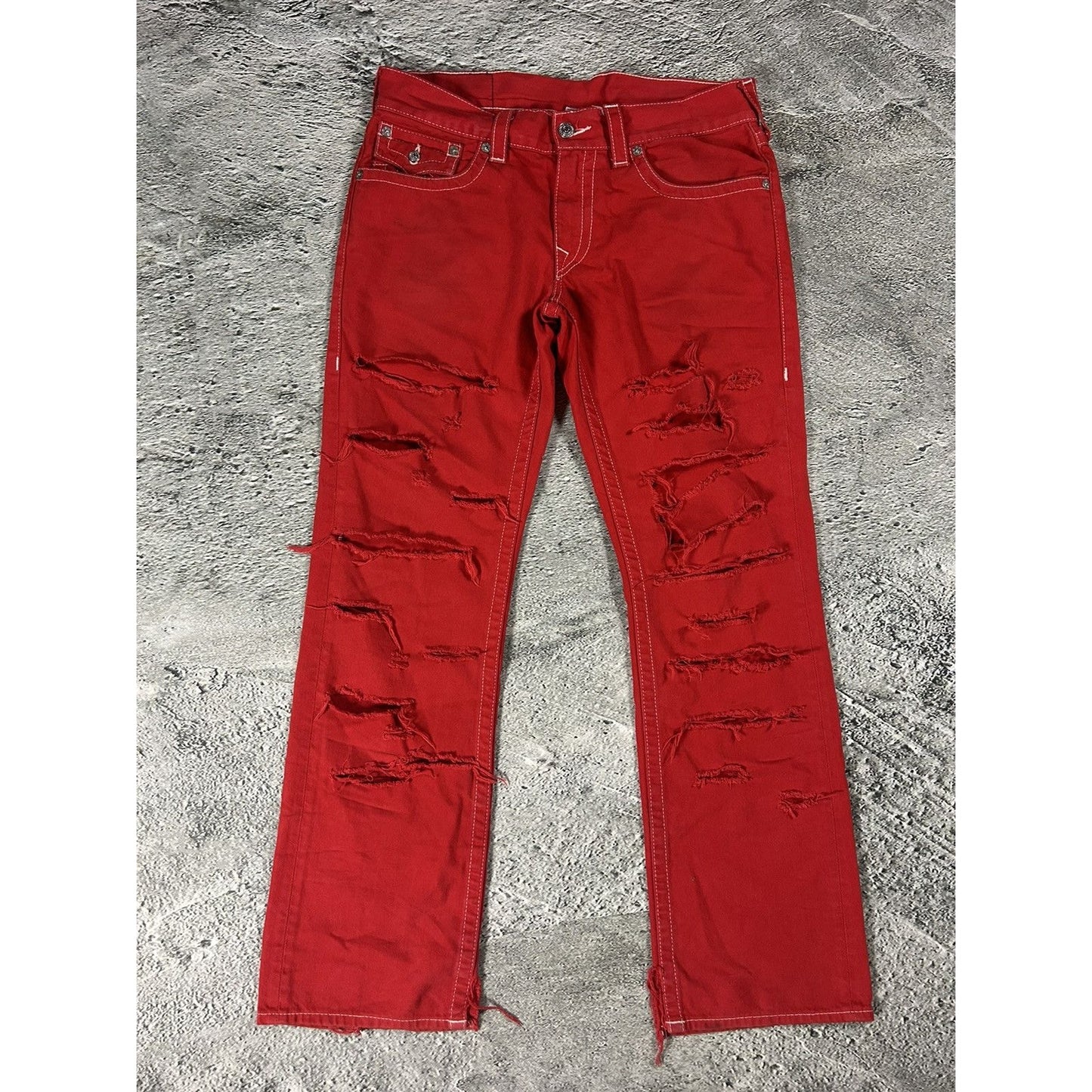 True Religion red jeans contrast stitching straight w flaps