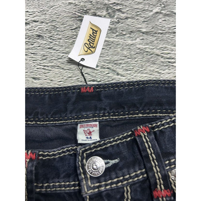True Religion VAMP navy blue jeans red stitch contrast Y2K